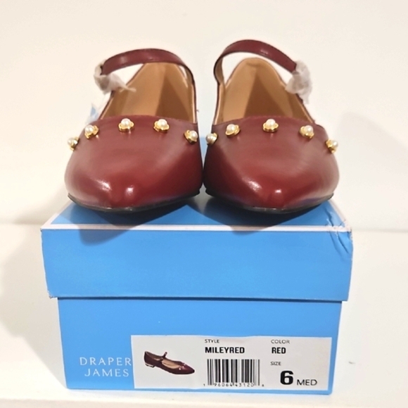 Draper James Miley Mary Jane Women's Red Flats with Pearl Details - Picture 2 of 10